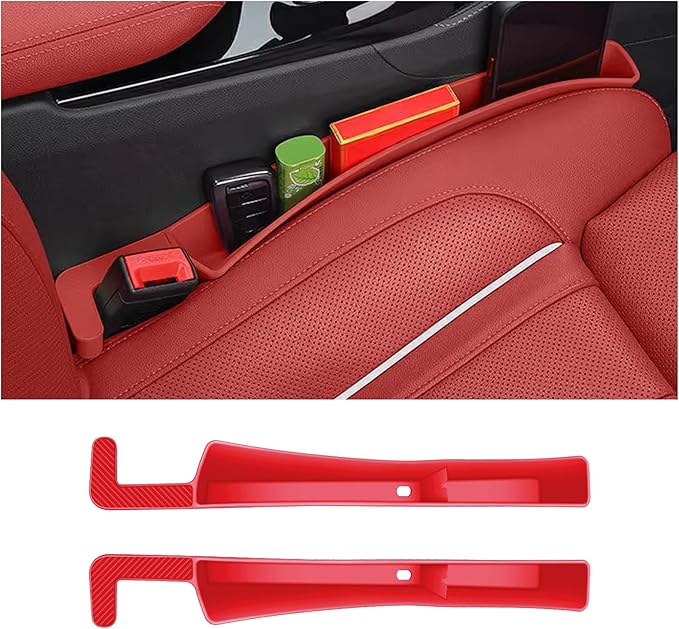 2PCS Car Seat Gap Filler, Automotive Seat Organizer Fill The Gap Between Seat and Console, Universal Car Storage Box Inserts Fill The Gap Between Seat &Console for Coins Wallets Keys (Red)