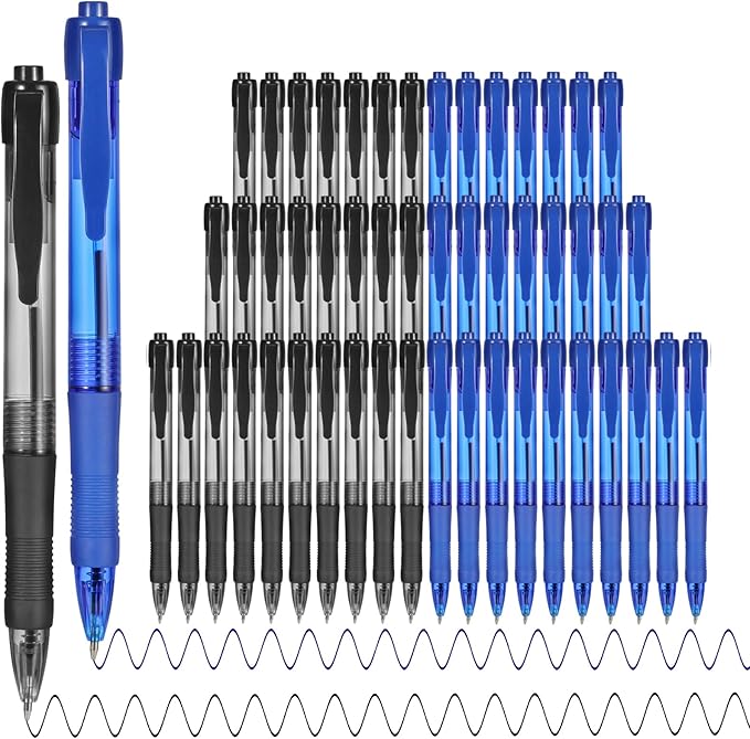 deegtran Pens Bulk, 50 Pack No Bleed Black & Blue Ink Click Pens with Soft Grip, Wholesale Retractable Ballpoint Pens for Office School, Medium Point Smooth 1.0MM
