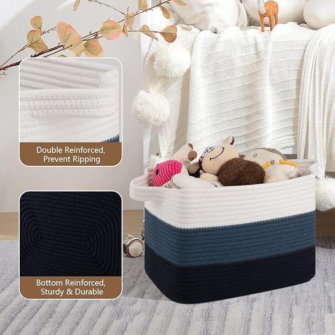 Storage Basket for Organizing, Woven Baskets for Storage, Rectangle Decorative Baskets for Shleves, Closet, Toys, Books, Nursery Organizer Bins - Pack of 3 (Gradient Blue, 13"x9.85"x8.7")