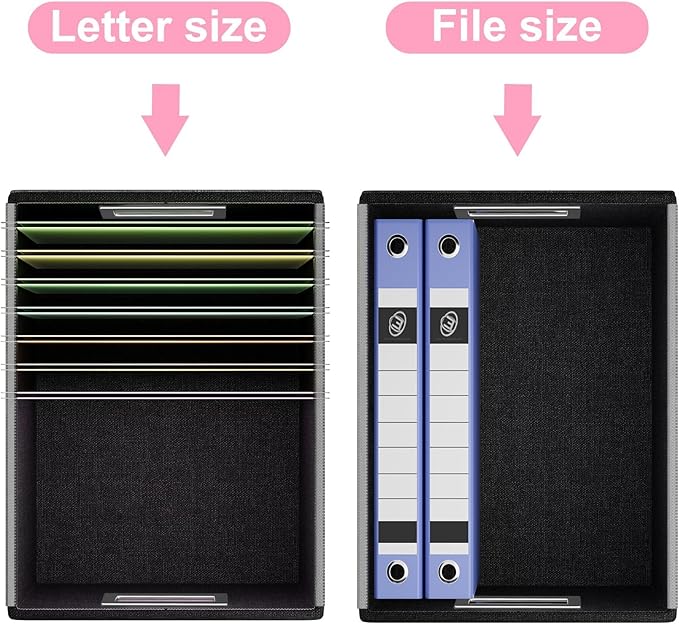 Huolewa File Organizer Box with Lid, Collapsible Leather File Folder Organizer for Office Document Storage, Filing Box with Plastic Slide for Letter/Legal Size Hanging Files, Pink