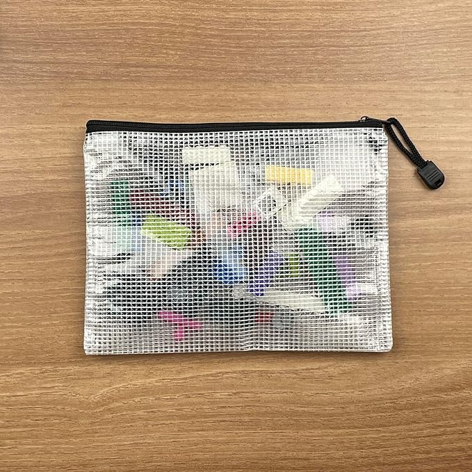 Oaimyy-24PCS-3 x 5" inchs-Mesh Zipper Pouch, Plastic Zip File Folders Puzzle Bags for Organizing,Office Supplies,Travel,Home Storage-Black