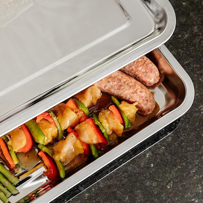 BLAZIN' GRILL Prep and Serving Trays | Set of 2 Stackable, Stainless Steel BBQ Grill Trays | Serving Platter for Marinating, Serving & Chopping | Grill Accessories for Plating Food & BBQ Prep Tub |