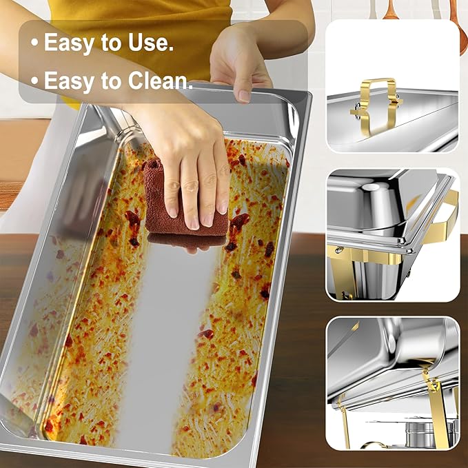 Chafing Dishes for Buffet 2 Pack, 11QT [Large Size and Sturdy] Stainless Steel Food Warmers for Parties Buffet [Elegant Gold and Silver Colors] Catering Supplies Buffet Display