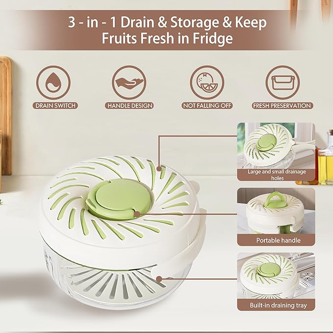 2025 Upgrade Fruit Washing Bowl with Strainer (2.85QT+1QT), 3 in 1 Multipurpose Drain Basket with Lid and Ice Box, Foldable Handle Perfect for Fridge Storage and Outdoor Picnics
