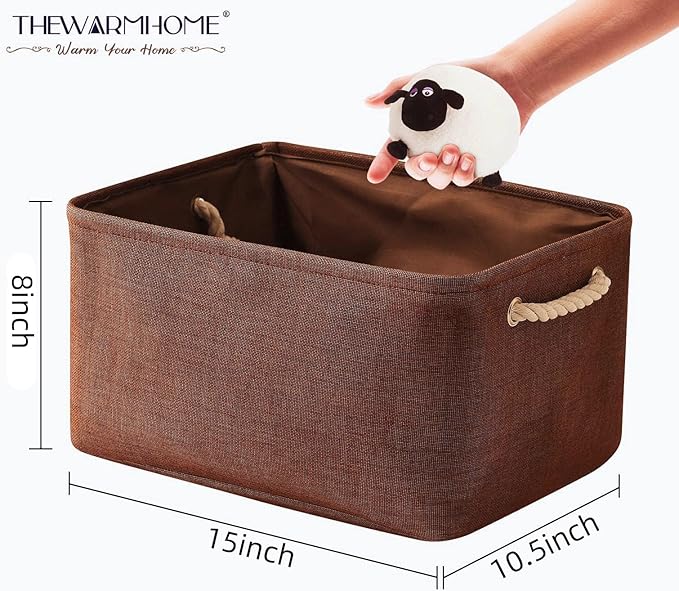 TheWarmHome Decorative Basket Rectangular Fabric Storage Bin Organizer Basket with Handles for Clothes Storage (Brown, Large-1Pack,15L*10.5W*8H)