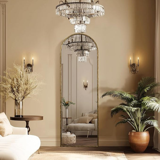 BEGINS 65" x 22" Hand-Forged Vintage Arched Full-Length Mirror - Standalone or Wall-Leaning Design, 20mm Solid Steel Frame, 9mm Anti-Corrosion Back Panel, Suitable for Bedroom or Cloakroom