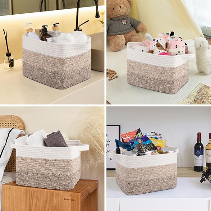 Storage Basket for Organizing, Woven Baskets for Storage, Rectangle Decorative Baskets for Shleves, Closet, Toys, Books, Nursery Organizer Bins - Pack of 3 (Gradient Yellow, 13"x9.85"x8.7")