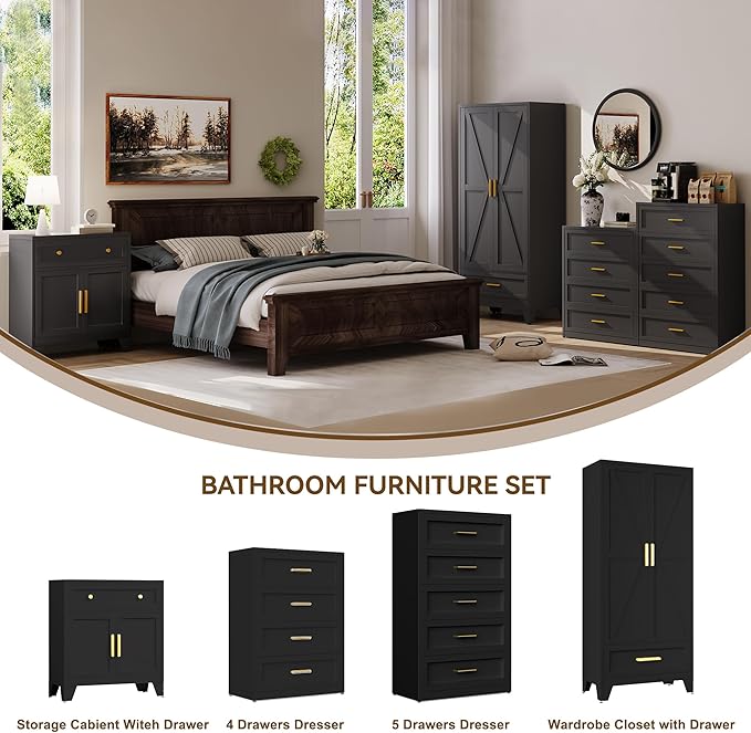 Farmhouse Wardrobe Cabinet with One Drawers,Metal Wardrobe Closet with Hanging Rod,Metal Armoire with Adjustable Shelves for Bedroom,Living Room, Cloak Room,Office (Blue)