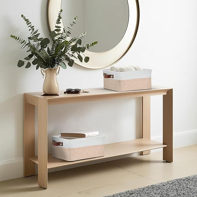 DECOMOMO Small Storage Basket, Closet Storage Bins, Baskets for Organizing Shelves (Beige & White, Small - 6 Pack)