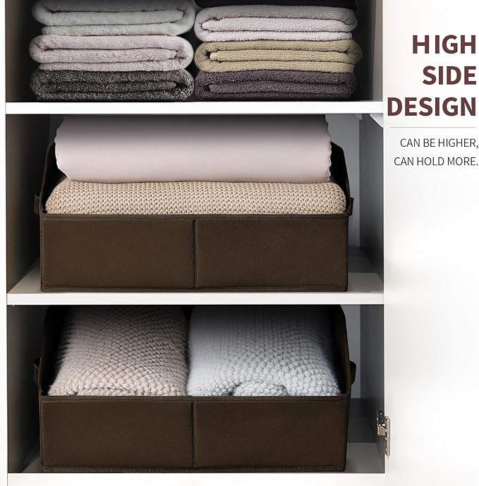 Closet Baskets for Shelves Trapezoid - Decorative Storage Baskets with Handle, Closet Bins for Organization, Shelf Storage Bins for Clothes, Books, Home, Office, 4 Pack, Brown