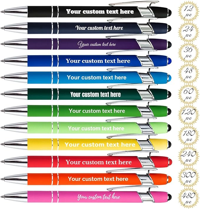 Personalized Custom Pens in Bulk – Engraved Black Ink Ballpoint Pens for Business Gifts, Customizable Writing Pens for Men and Women(Rainbow Silver Tube)