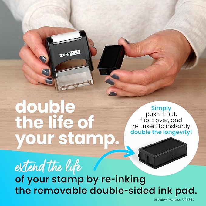 ExcelMark Custom Stamp – Clear & Crisp Impressions – Personalized Self-Inking Rubber Stamp – Use for Address Stamp and More (Small)