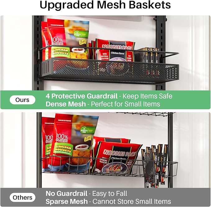 SNTD Over the Door Pantry Organizer - 8 Tier Adjustable Pantry Door Spice Organizer, Large Capacity Hanging Door Spice Rack for Kitchen Pantry Organizers and Storage (Black, 17" W x 6" D x 69" H)