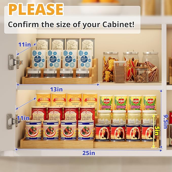 Expandable Bamboo Cat Food Can Storage for Pantry, 3-Tier Adjustable Can Organizer Shelf for Pet & Human Cans, Canned Goods & Food Storage for Cabinets, Holds Up to 24 Cans (Patent Pending)