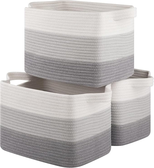 Storage Basket for Organizing, Woven Baskets for Storage, Rectangle Decorative Baskets for Shleves, Closet, Toys, Books, Nursery Organizer Bins - Pack of 3 (Gradient Gray, 13"x9.85"x8.7")