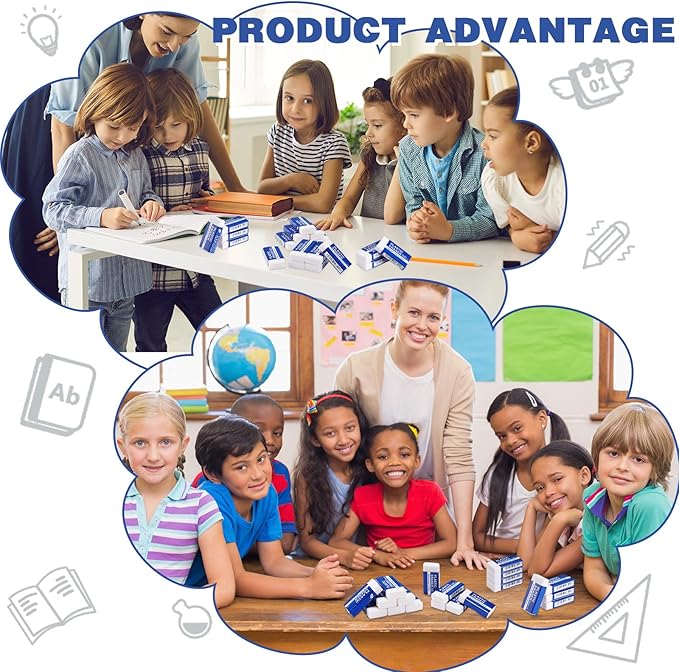 Yeaqee 500 Pcs White Pencil Erasers Bulk Soft Art Erasers School Pencil Erasers for Drawing Kids Student Artist Office Home Writing 1.57 x 0.71 x 0.31 Inch