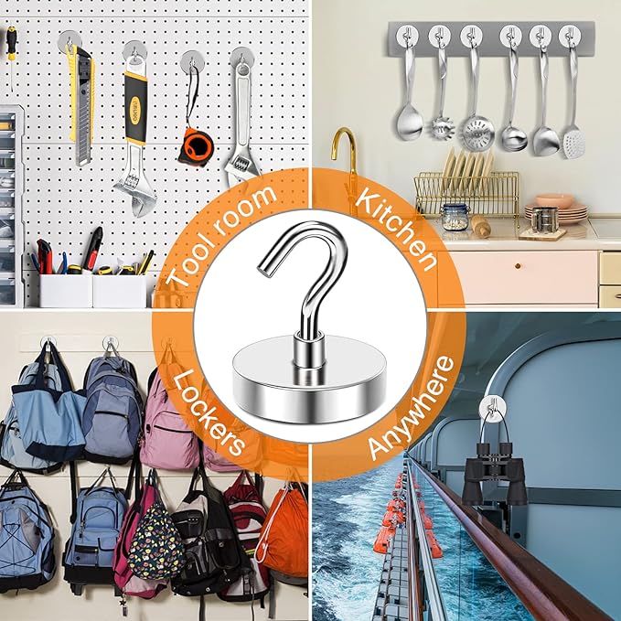 MIKEDE Strong Magnetic Hooks, 120Lbs Heavy Duty Magnetic Hooks for Cruise Cabin, Neodymium Earth Magnets with Hooks for Hanging, Super Metal Industrial Magnetic Hanger for Grill, Cruise, Storage