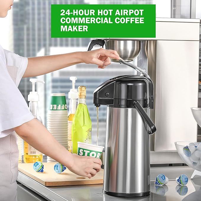 Auto-Filling Commercial Airpot Coffee Brewer 2.2L/74oz Dirp Coffee Maker Machine with 24 Hours Hot Thermal Carafe Stainless Steel Pour Over Coffee Dispenser 120V/1450W for Restaurant Office