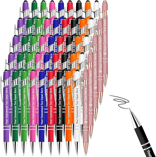Up to 150 Pcs Personalized Ballpoint Pen Custom Pens Free Engraved Bulk with Name Logo Soft Black Ink Stylus with Touch Metal Office Gift for Anniversaries Graduations Birthdays