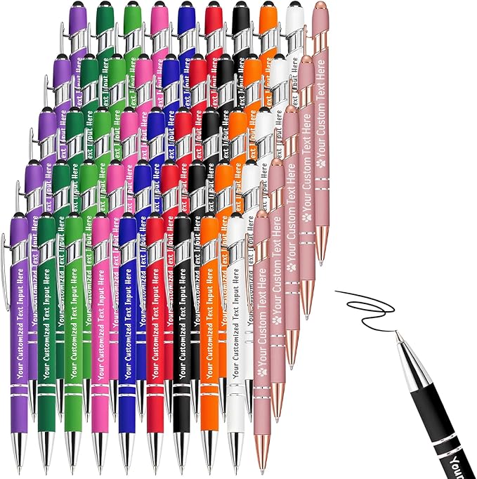 50-500 Pcs Personalized Ballpoint Pen Custom Pens Free Engraved Bulk with Name Logo Soft Black Ink Stylus with Touch Metal Office Gift for Anniversaries Graduations Birthdays