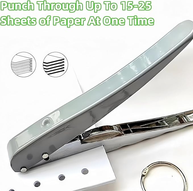 1 Pack 1/4 inch (6mm) Single Hole Punch Heavy Duty Round Hole Paper Puncher 2 Inch Reach Deep Throat Hand Held Long Hole Punch for Paper ID Cards PVC Tags Plastic Cardboard, Grey