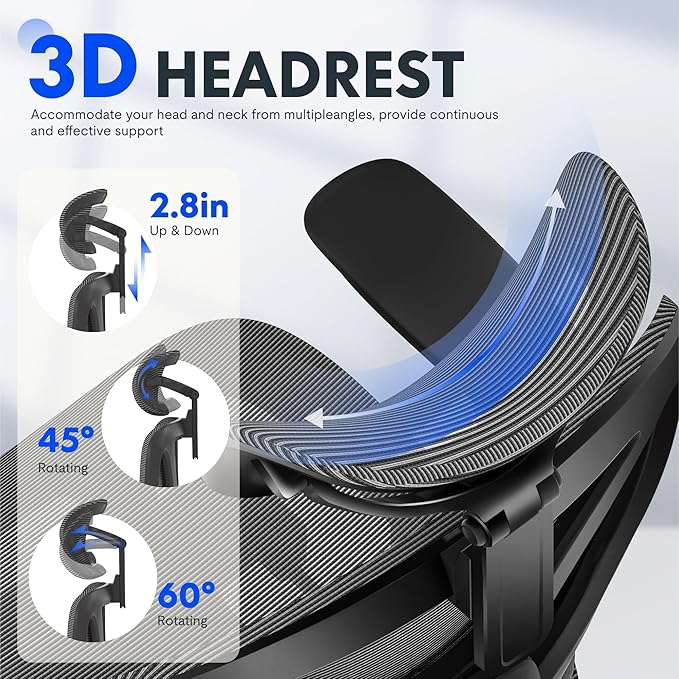 FLEXISPOT ErgoX Premium Ergonomic Office Chair with Footrest- Adjustable 3D Armrests, Dynamic Lumbar Support, Recline & Tilt Function, Mesh Seat, for Home & Office Use,Dark Grey