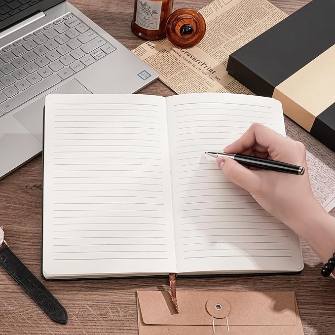 Lined Notebook Journal for Women Men 320 Pages A5 Hardcover Leather with Pen Holder College Ruled Journals for Work Note Taking Travel School Green