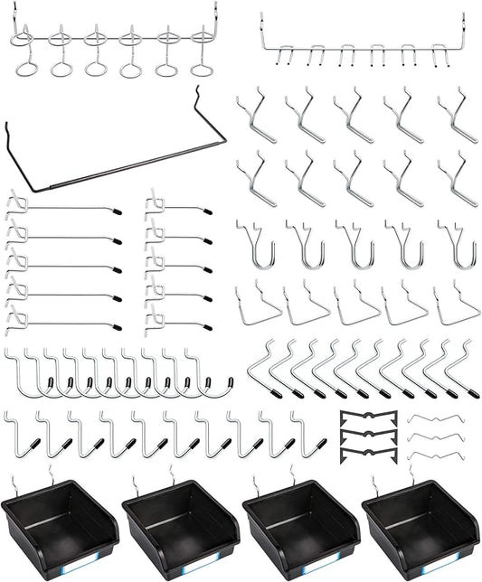 Pegboard Hooks, with Bins, Peg Locks, for Organizing Various Tools, 131 PCS, 60 of Which are Locks