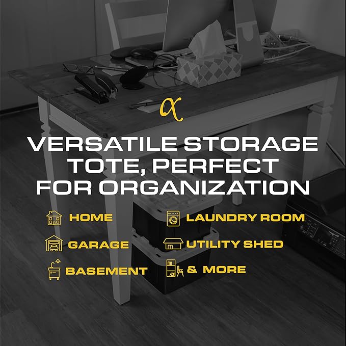 BLACK & YELLOW, 5-Gallon Heavy Duty Tough Storage Container & Snap-Tight Lid, (8.6"H x 12.3"W x 16.4"D), Weather-Resistant Design and Stackable Organization Tote [6 Pack]