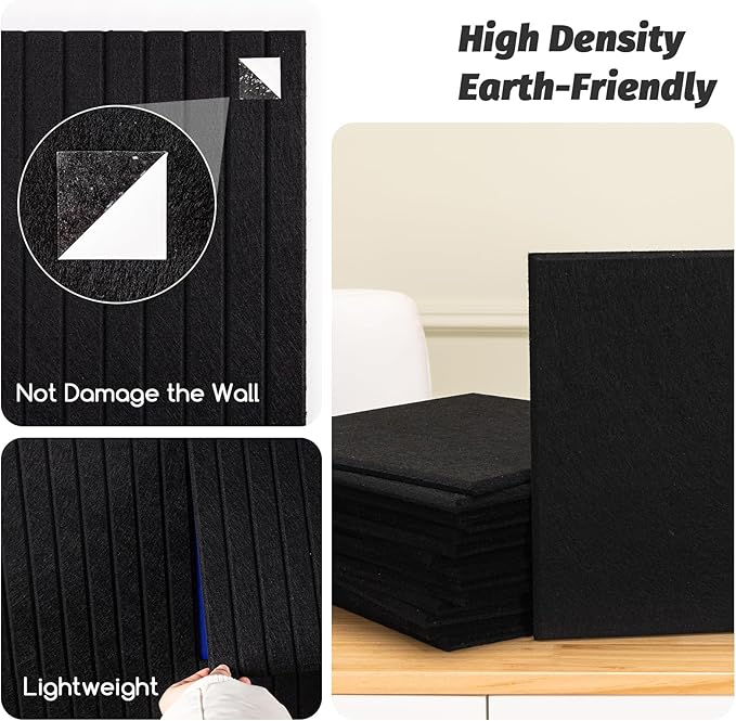 Large Cork Board Alternative, 15 Pack Felt Board with Safe Removable Adhesive Tabs Felt Wall Tiles, Large Cork Boards for Walls, Cork Board for Home Office, Pin Boards for Walls, Stripe Black