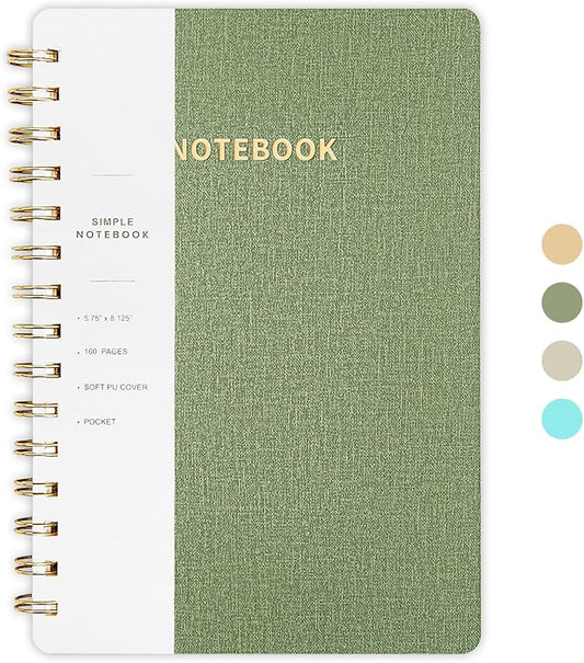 Lined Spiral Notebook College Ruled A5 Journal Book for Note Taking, 160 Pages Writing Journal for Office and Home School Supplies 5.75x8.125 inch - ArmyGreen