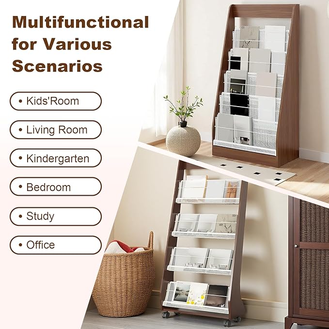 Brochure Display Rack,4 Layer Floor-Standing Magazine Rack,Literature Newspaper Catalog Display Holder With,Book Display Rack for Exhibitions, Shopping Malls, Hospitals, Offices,Family