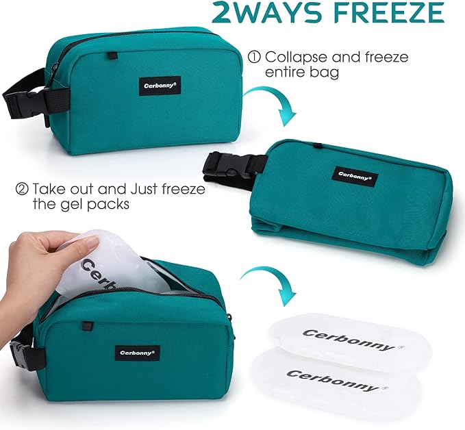 Cerbonny Small Cooler Bag Freezable Lunch Bag for Work School Travel,Leak-proof Small Lunch Bag For Adults,Freezable Snack Bag Fit For Yogurt (Blue)