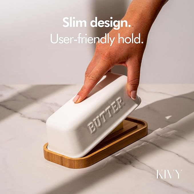 KIVY Ceramic butter dish with airtight lid that keeps butter soft - For countertop and refrigerator door shelf - Butter dish ceramic - Butter holder for counter - Covered butter dishes
