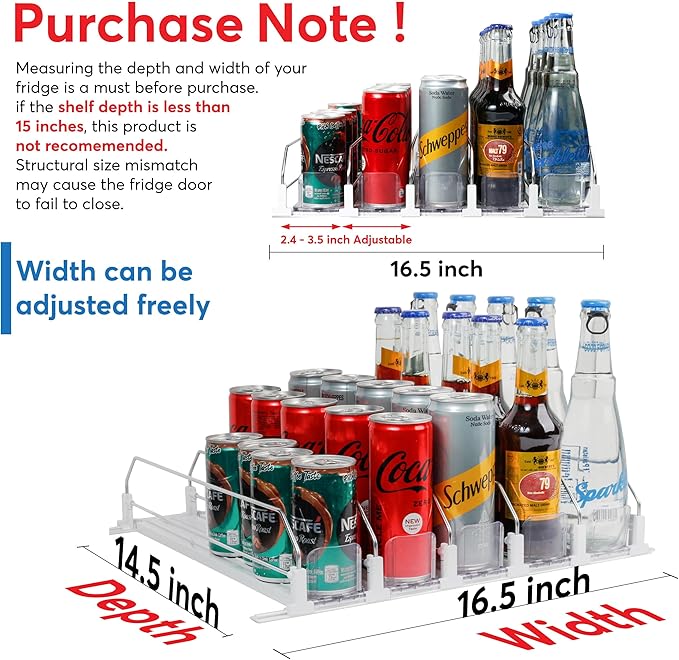 Dwella Drink Organizer for Fridge with Pusher Glide, 5 Rows Spring Loaded Fridge Drink Dispenser, Self Pushing Soda Can Organizer for Refrigerator, Bottle Beverage Organizer for Fridge Drink Holder
