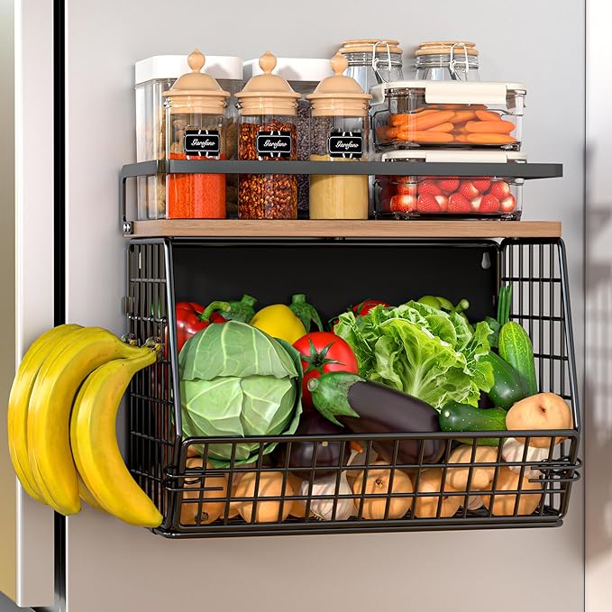 Magnetic Shelf for Fridge,Onion and Potato Spice Snacks Fruit and Vegetable Storage and Organizer,Wire Basket for Pantry,Kitchen Countertop,RV and Laundry