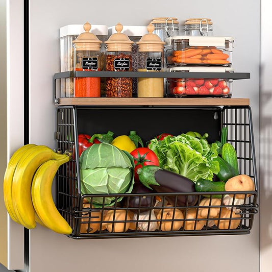 Magnetic Shelf for Fridge,Onion and Potato Spice Snacks Fruit and Vegetable Storage and Organizer,Wire Basket for Pantry,Kitchen Countertop,RV and Laundry