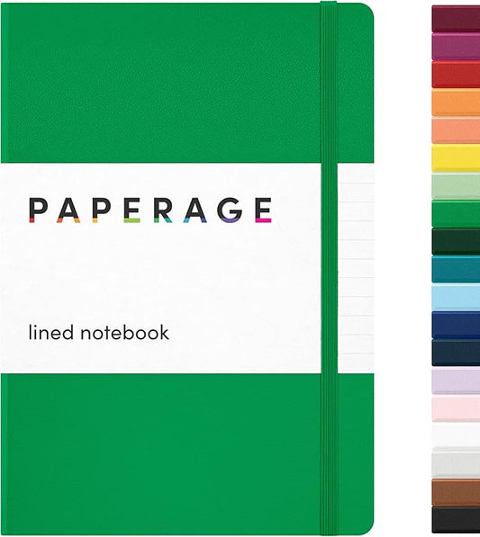 PAPERAGE Lined Journal Notebook, (Green), 160 Pages, Medium 5.6 in x 8 in - 100 GSM Thick Paper – Hardcover Journaling Notebook for Work, School & Note Taking