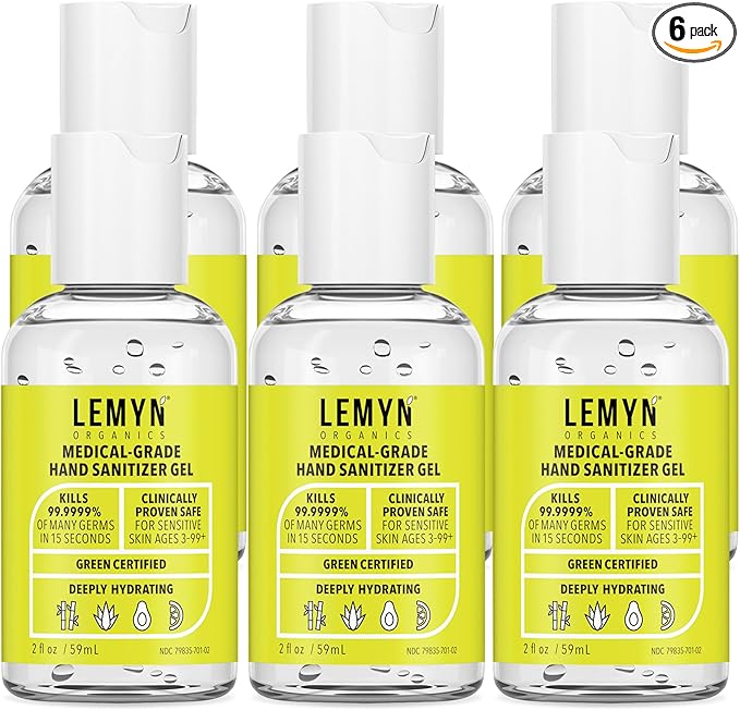 Medical Grade Hand Sanitizer Gel - 97% ORGANIC - 2 FL.OZ. (PACK OF 6)