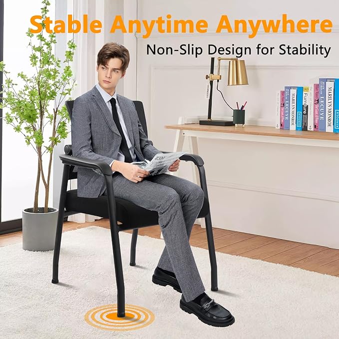 Desk Chair No Wheels with Adjustable Mesh Backrest, Arm Chair with Ergonomic Lumbar Support and Thickened Seats Cushion, Waiting Room Chairs for Office School Church Guest Reception, 8PACK