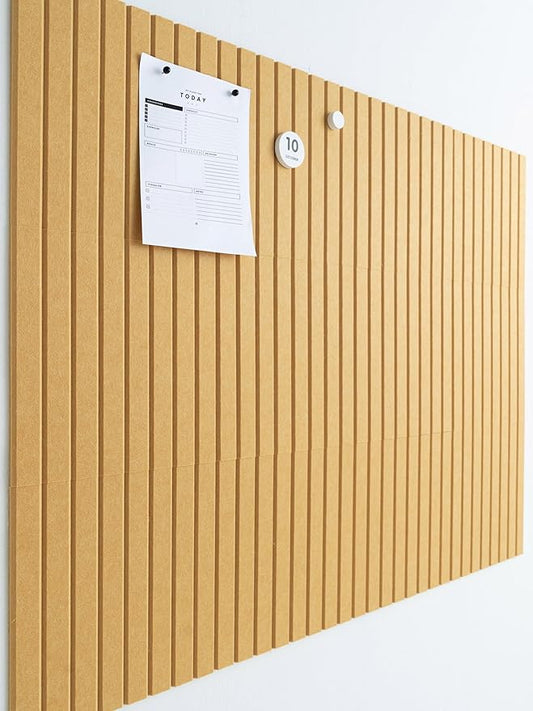 Large Cork Boards for Walls Black Felt Alternative - Slat Wall Paneling, Bulletin Board Tiles for Home Decor, Push Pin Corkboard Organizer for Office or Classroom-12-Pack Panel Kit (Mustard)