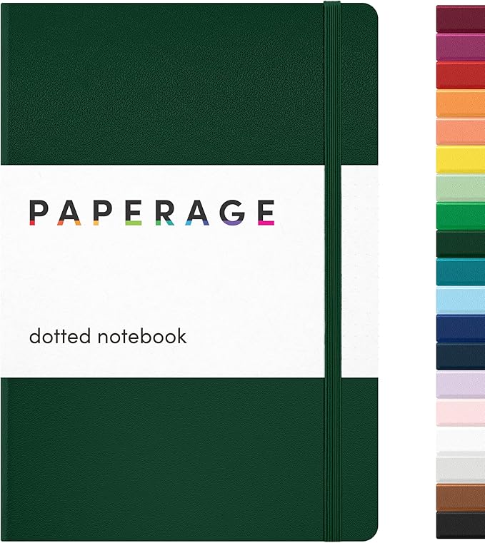 PAPERAGE Dotted Journal Notebook, (Dark Green), 160 Pages, Medium 5.6 in x 8 in - 100 GSM Thick Paper – Hardcover Journaling Notebook for Work, School & Bullet Journaling