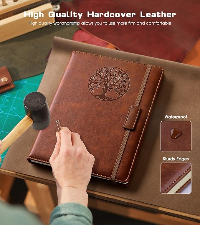 Lined Journal Notebook for Women Men,256 Pages A4 Large Hardcover Leather Journals for Writing,Travel,Business,Work,School,College Ruled Notebooks for Note Taking,Diary Notepad 8.6"×11" (Brown)