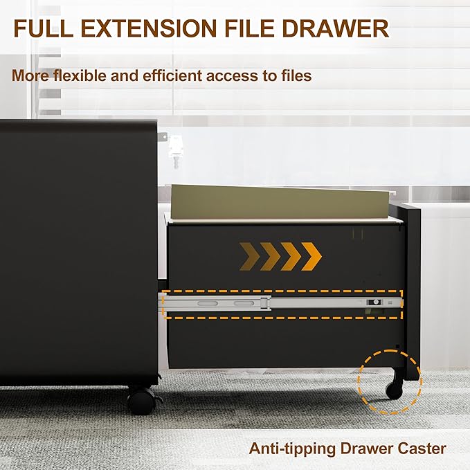 2 Drawer File Cabinet with Lock and 4 Keys, Mobile Metal Filing Cabinet, File Cabinets for Home Office, Under Desk, Pre-Assembly, File Drawer, Letter/Legal/A4 Hanging File Folders