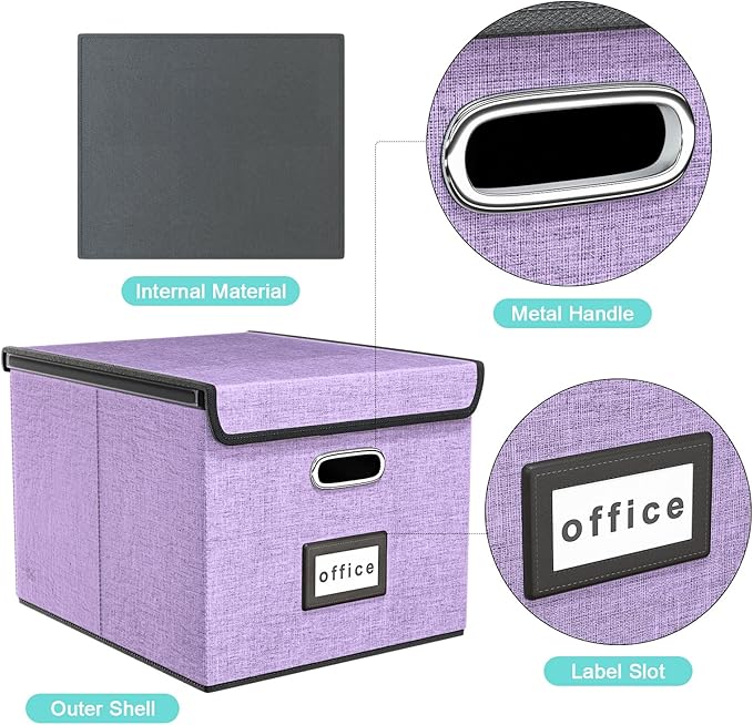 Decorative File Organizer Storage Boxes with Lid, Huolewa Linen Hanging Filing & Storage Box with Plastic Slide for Office/Decor/Home, Universal Hanging Filing Organization Box for Letter/Legal Folder