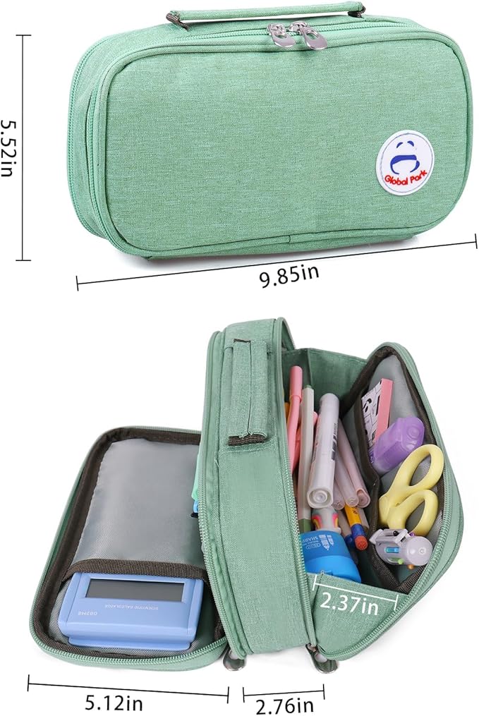 Pencil Case Pen Bag Holder Pouch Large Handle Big Capacity Desk Organizer Storage Marker Box Stationary Makeup Cosmetic Double Zippers for School Office Students Teen