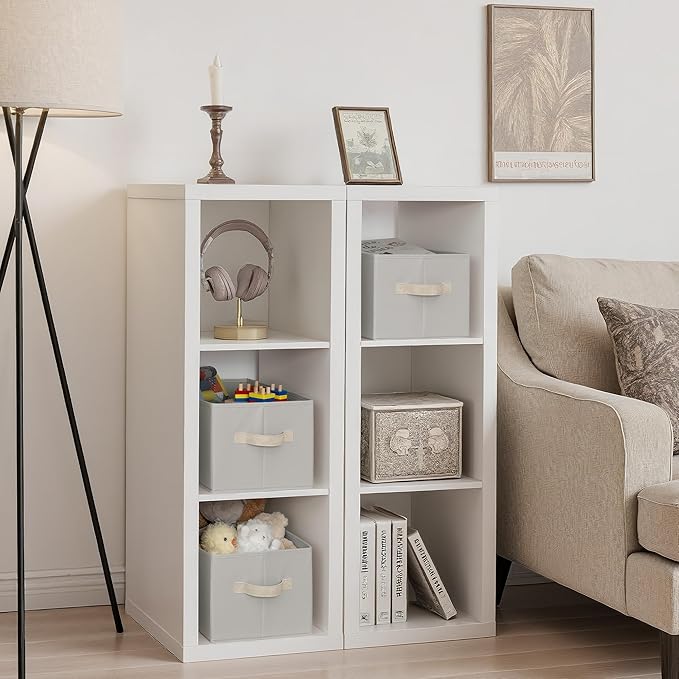 StorageWorks Storage Baskets for Shelves, Foldable Fabric Closet Storage Bins with Handles, Fabric Storage Bins Clothes Organizer, Light Gray, 3-Pack, Large