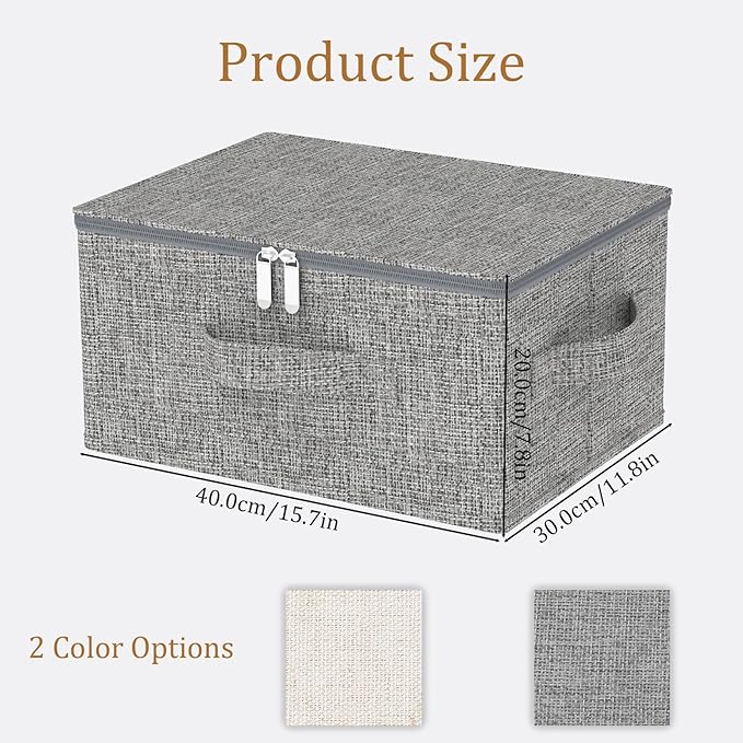Underbed Storage Basket with Lid, Foldable Bed Sheet Boxes, Home Cube Bins for Organizing Clothes, Shoes, Blankets, Pillows, 15.7x11.8x7.8Inches, Grey, 2 Pack
