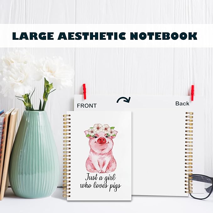 BearCake Preppy Coquette Pink Pig Gifts Notebooks for Pig Lovers Women,Just a Girl Who Loves Pigs Stuff Notebook,Diary or Journal for School,Work,or Journaling,Cute Hardcover Spiral Notebook 5.5x8.3