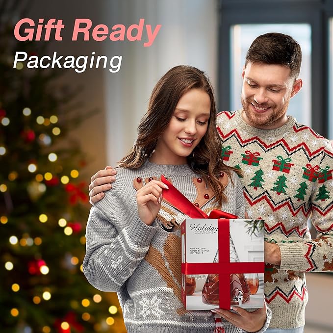 Christmas Tree Glass Drink Dispenser - Glass Beverage Dispenser For Christmas Party & decorations - Gift Ready Packaging With 100% Leakproof Spigot 1 GALLON